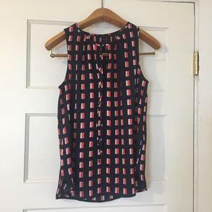 Multi-color Ann Taylor sleeveless tie-front blouse